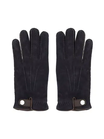 Brunello Cucinelli Leather Gloves In Blue