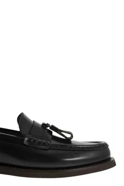 Brunello Cucinelli Minimal Shiny Tassel Calfskin Lo In Black