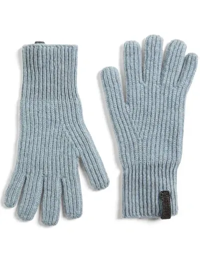 Brunello Cucinelli Kids' Monili-detail Cashmere Gloves In Blue