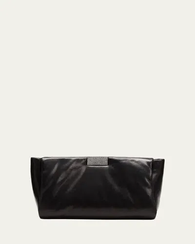 Brunello Cucinelli Puffy Leather Clutch Bag In C101 Black