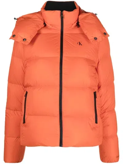 Calvin Klein Jeans Est.1978 Logo-print Down Puffer Jacket In Orange