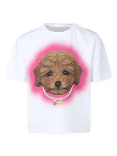 Caroline Bosmans Kids' White T-shirt For Girl With Dog Print