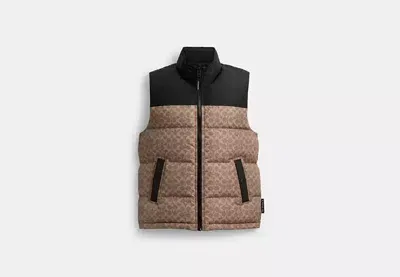 Coach Outlet Signature Down Vest In Recycled Polyester In Beige