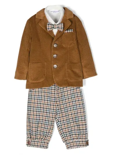 Colorichiari Babies' Check-pattern Cotton Chinos In Brown