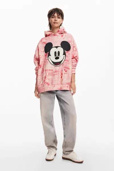 Desigual Mickey Mouse Hoodie With Drawstring In Red