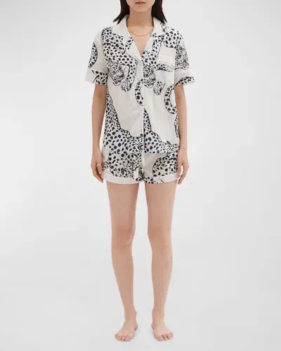 Desmond & Dempsey Animal-print Cotton Shorty Pajama Set In Jag