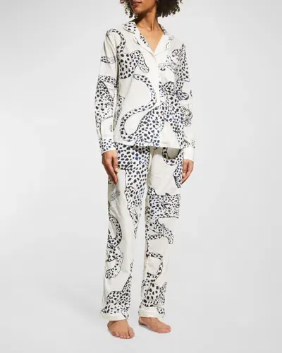 Desmond & Dempsey Large Leopard Long-sleeve Pajama Set In Jag