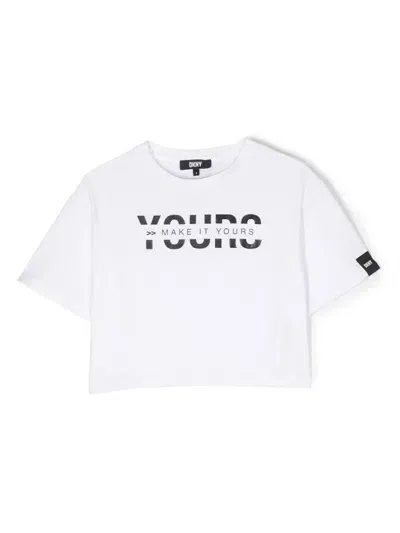 Dkny Kids' Slogan-print Cotton T-shirt In White