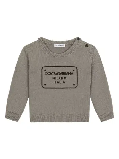 Dolce & Gabbana Babies' Intarsia-knit Logo Jumper In Grey