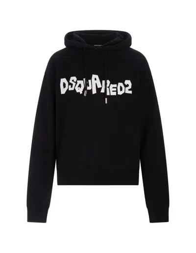 Dsquared2 Logo Printed Drawstring Hoodie In Black