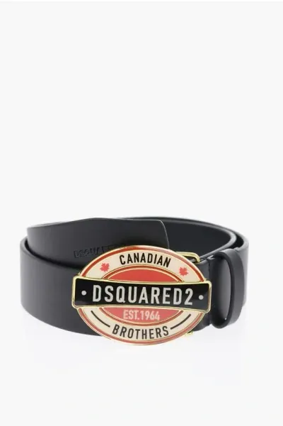 Dsquared2 Solid Color Leather Belt With Logoed Buckle 35mm