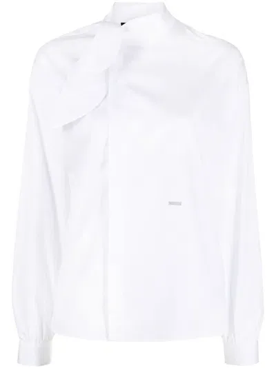 Dsquared2 Tied-neck Long-sleeve Shirt In White