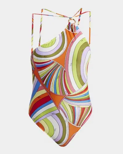 Emilio Pucci Iride-print Asymmetric Halter One-piece Swimsuit In Multicolor