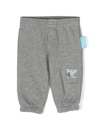 Emporio Armani Babies' Smurfs-embroidered Organic-cotton Tracksuit In Grey