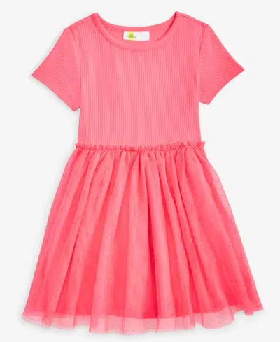 Epic Threads Babies' Toddler Girls Short-sleeve Ribbed Glitter-tulle Dress, Created For Macy's In Vivacious Pink