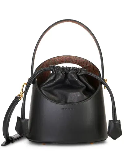 Etro Mini Saturno Leather Bucket Bag In Black