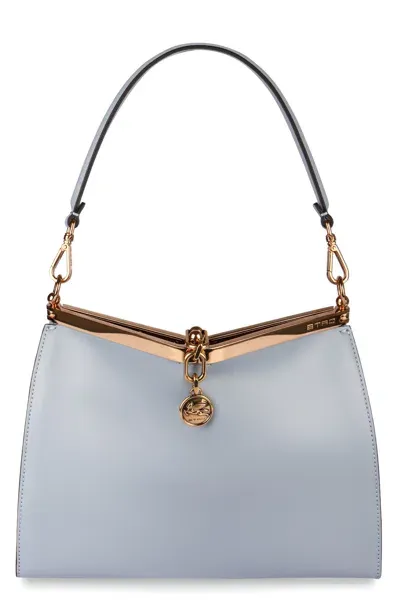 Etro Vela Media Leather Shoulder Bag In Light Blue