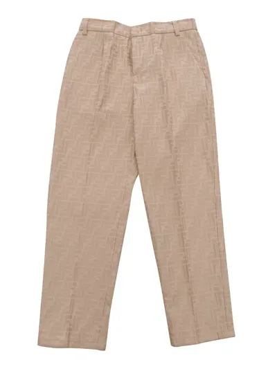 Fendi Kids' Ff Jacquard Trousers In White