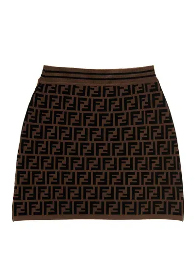 Fendi Kids' Ff Logo Intarsia Skirt In Brown