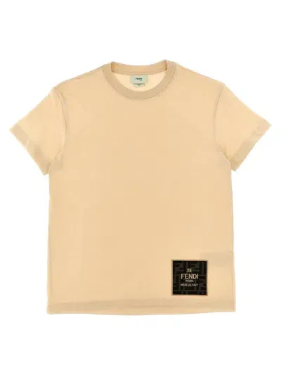 Fendi Kids' Logo Patch Crewneck T-shirt In Rosa