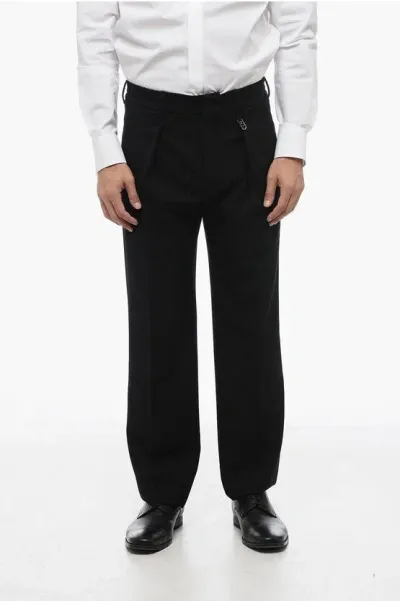 Fendi Pleated Wool Blend Pants In Black