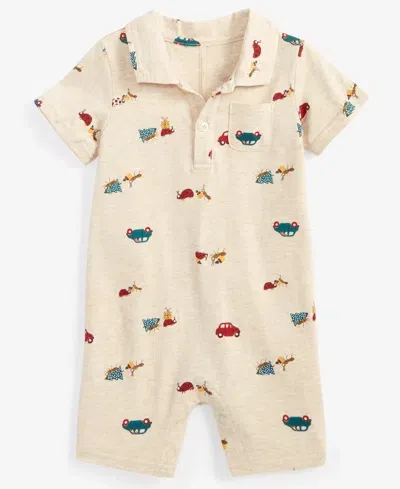 First Impressions Baby Boys Present Party Printed Collared Sunsuit, Created For Macy's In Wild Oat Hthr