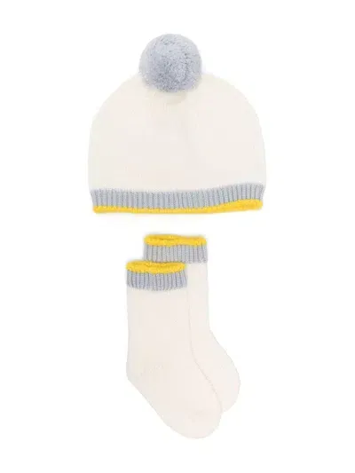 Gensami Babies' Pompom-detail Beanie Set In Blue