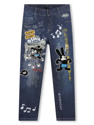 Givenchy Kids' X Disney Embroidered Straight-leg Jeans In Blue