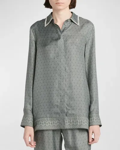 Golden Goose Journey Printed Long-sleeve Pajama Shirt In Moon Mist