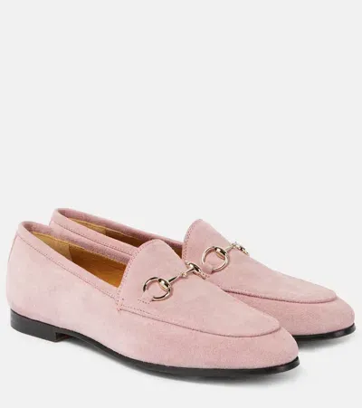 Gucci Jordaan Horsebit Suede Loafers In Pink