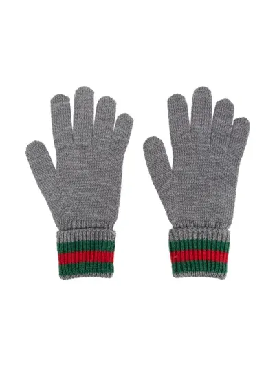 Gucci Kids' Ribbed-knit Gloves In Grey