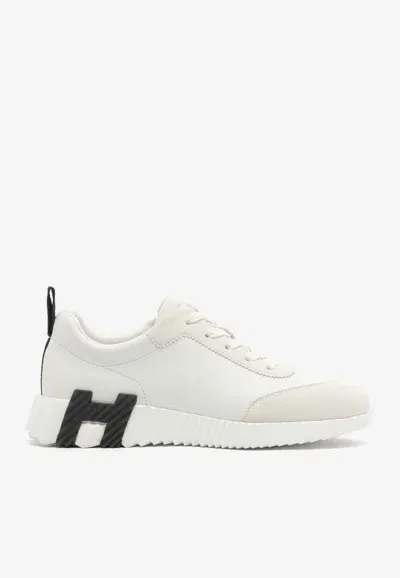 Pre-owned Hermes Bouncing Low-top Sneakers In White Calfskin And Suede