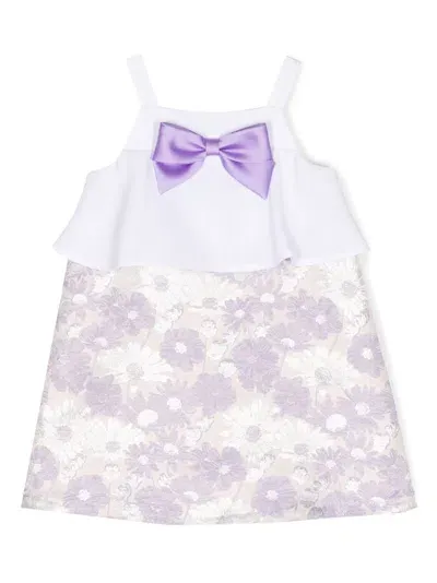 Hucklebones London Kids' Bow-detail Floral-print Mini Dress In Purple