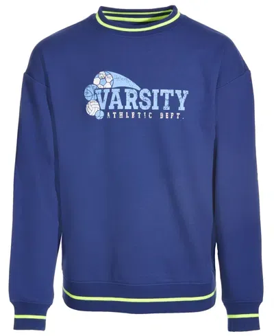 Id Ideology Kids' Big Girls Varsity Graphic Crewneck Sweatshirt, Created For Macy's In Tartan Blue