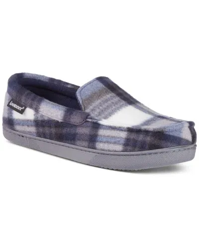 Isotoner Men's Plaid Fleece Cameron Moccasin Slippers In Navy,blue