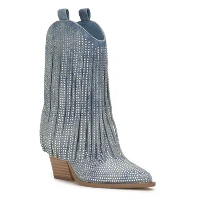 Jessica Simpson Paredisa Rhinestone Fringe Cowboy Booties In Rugged Denim