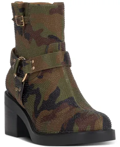 Jessica Simpson Women's Ceridwen Rhinestone Moto Booties In Forest Camo Rhinestone