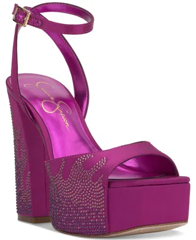 Jessica Simpson Women's Lirio Two-piece Platform High-heel Dress Sandals In Mulberry Flame Rhinestone