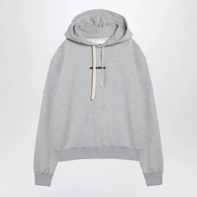 Jil Sander Light Grey Cotton Hoodie With Logo Men In Gray