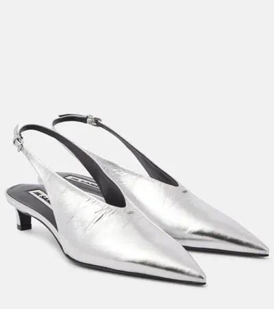 Jil Sander Metallic Slingback Pumps In Silver