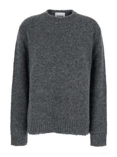 Jil Sander Oversized Grey Sweater With Ribbed Trim In Wool Woman