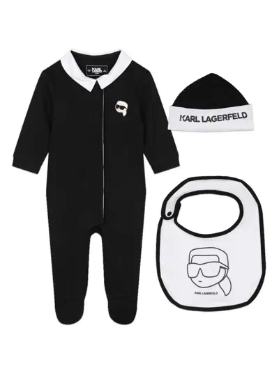 Karl Lagerfeld Babies' Three-piece Cotton Pajamas Set In 黑色