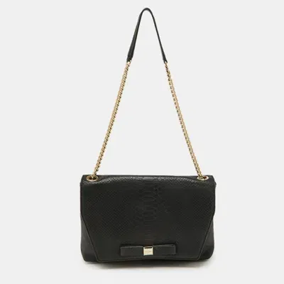 Pre-owned Kate Spade Black Snakeskin Embossed Leather Flap Shoulder Bag