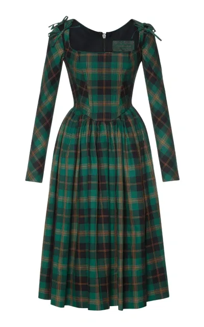 Lena Hoschek Vivienne Cotton Plaid A-line Midi Dress In Green