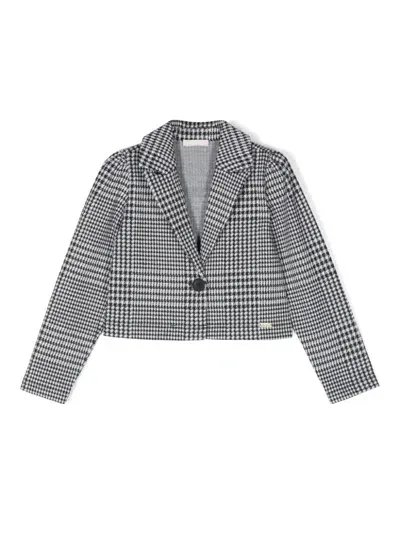 Liu •jo Kids' Check-pattern Cotton Blazer In Black