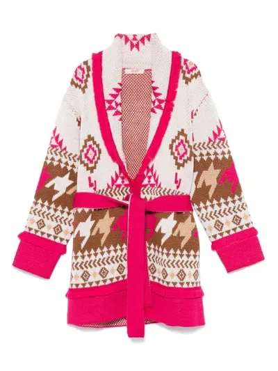 Liu •jo Kids' Pattterned-jacquard Cardigan In Pink