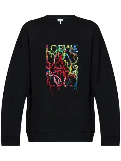 Loewe Logo-embroidered Cotton-jersey Sweatshirt In Black