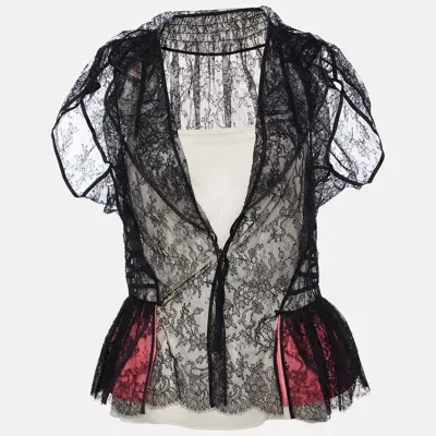 Pre-owned Louis Vuitton Black Lace Sheer Flared Top M