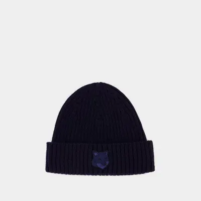 Maison Kitsuné Bold Fox Head Beanie Accessories In Blue