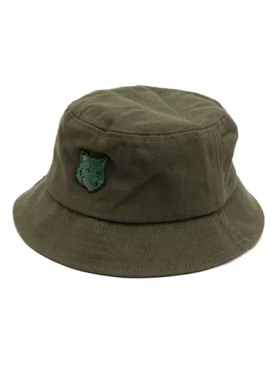 Maison Kitsuné Bold Fox Head Patch Bucket Hat In Green